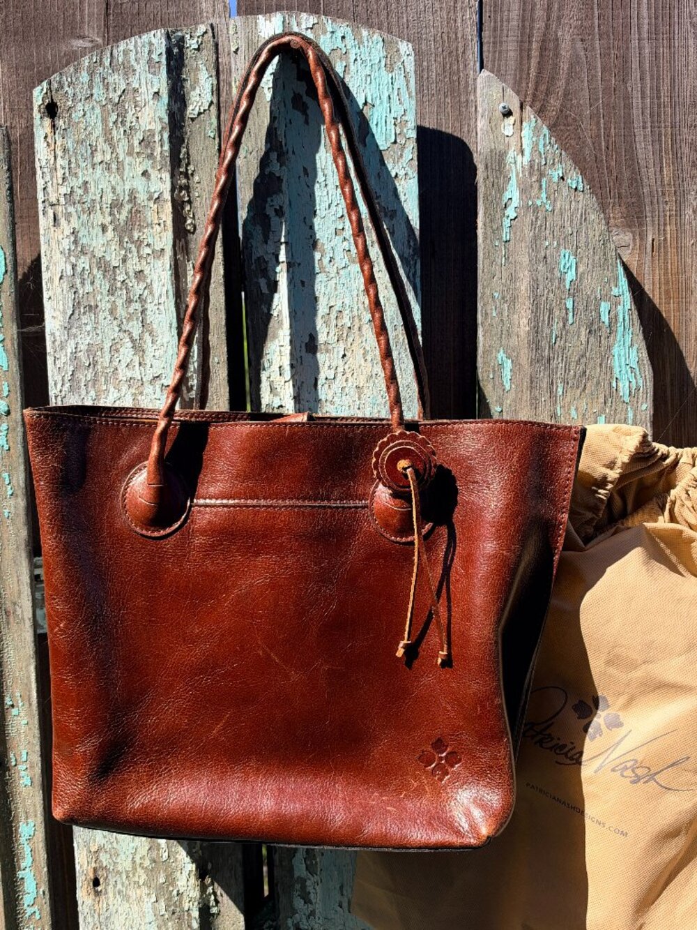 Patricia Nash Brown Leather Tote with Dust Cover